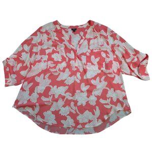 Torrid Size 4 Harper Coral Floral 3/4 Sleeve Plus Blouse, for women.